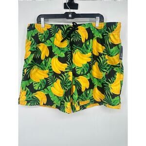 George Banana Print Swim Trunks Tropical Drawstring 6" Shorts Mens Size XL 40-42